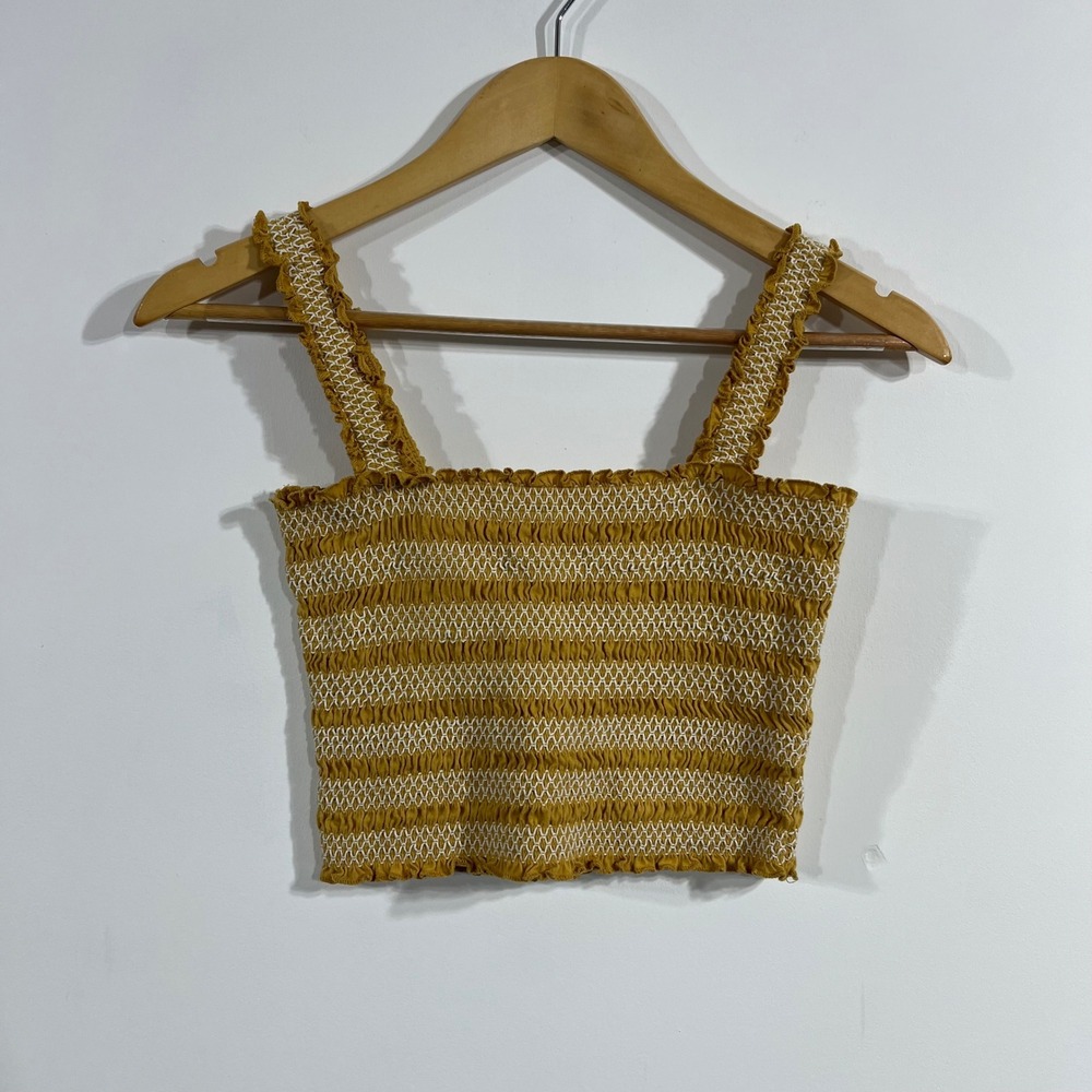 Aeropostale Y2K Coquette Milkmaid Babydoll Retro Striped Smocked Crop Top XS